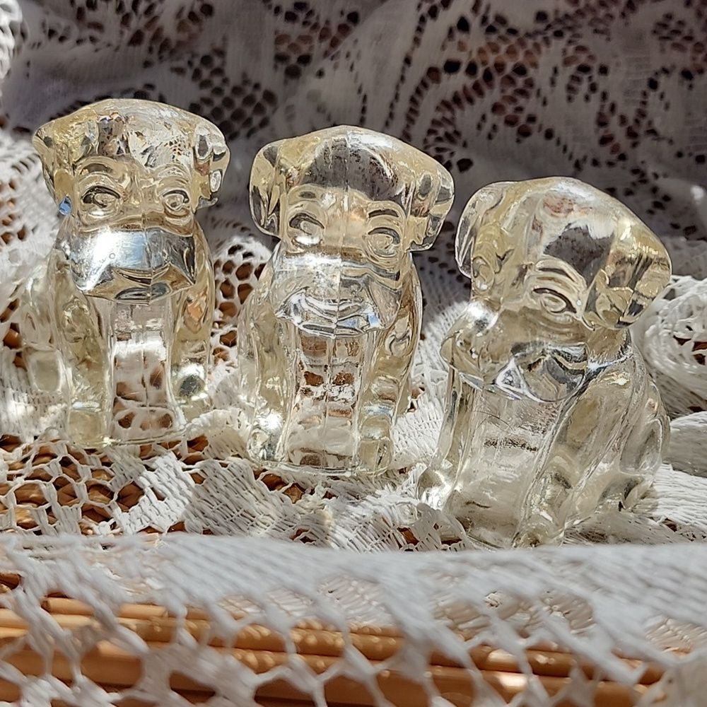 Vintage Trio Of Hollow Glass Clear Dog Figurines